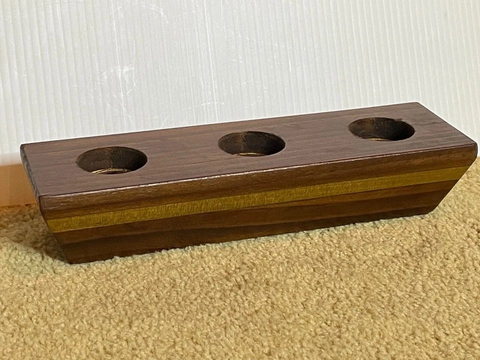 Маленький ореховый деревянный тройной бирюзовый подсвечник центральный элемент декор журнального стола - Изображение 4 из 4