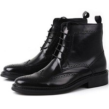 Handmade Men Black Wingtip Brogue Ankle Dress Leather Boot Men Leather Boot 7-17