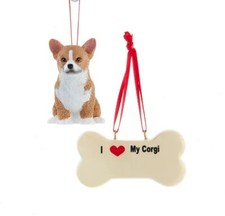 Kurt Adler Dog Figure  Bone 2 pc. Set of Christmas Ornaments-WELSH CORGI