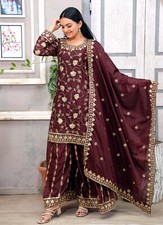 New Launching Heavy Faux Georgette Top Palazzo With Dupatta For Reception Wear