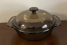 Anchor Hocking 1037 Casserole Baking Dish 8.25 Round 1.5 Qt Dark Clear Glass Vtg