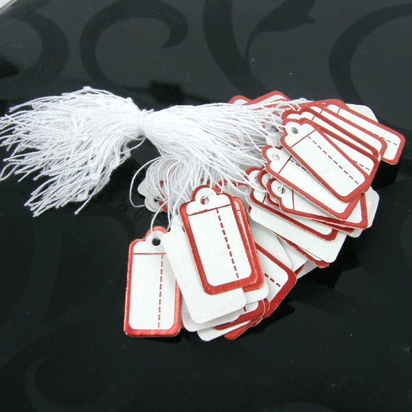 100 White SWING TAGS RED BORDER RECTANGLE Jewellery Pricing 26 x 13mm Christmas 100 White SWING TAGS RED BORDER RECTANGLE Jewellery Pricing 26 x 13mm Christmas