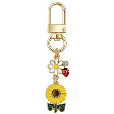 Flower Keychain with Daisy, Ladybug, and Sunflower Charms, Cute Key Chains Gi...