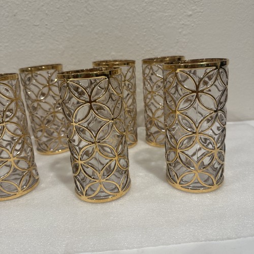 Vintage Imperial Glass Highball Sortijas De Oro 22K Golden Partition 8 Glasses - Picture 4 of 19