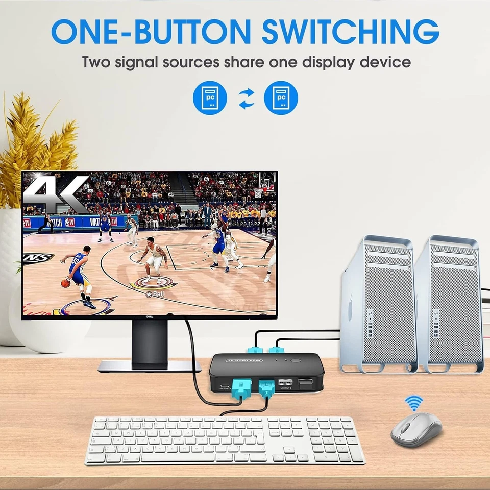 4K KVM Switch HDMI für 2 PC, 4K@30Hz, 3 USB 2.0, USB KVM Umschalter Aktie Monito - Bild 2 von 4
