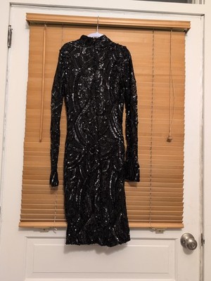 Fashion Nova Wildest Dreams Black Sequin Dress Size Xtra Small Zippered Back