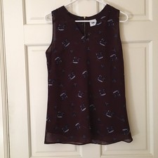 Cabi XS Top Women?s VNeck Lined Sleeveless Floral Blouse Back Zipper Exposed