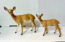 Vintage 2 Plastic Celluloid Doe Fawn Deer Figurine Family Statue Hong Kong
