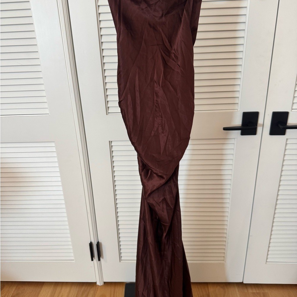 Reformation Casette Silk Dress, Mahogany Brand New image 9