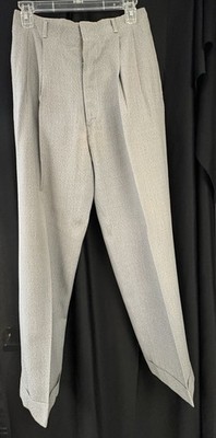 Vintage 50s Rayon Men s Dress Pants Great Condition 28 x 30 Gray Pleated Cuffed
