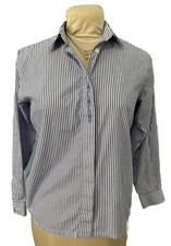 Stripe Blue White Women Button Down Shirt Size M Soft Cotton Casual