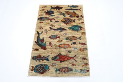 3x4 ft  Fish Gray Accent Rug Afghan Traditional Hand Knotted Wool oriental Rug