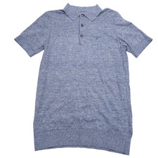  140 Barbour Chambray Blue Short Sleeve Buston Knit Polo Shirt Mens Size Small