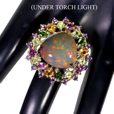 925 Sterling Silber Ring Herz Fire Opal 2,8ct Citrin Handgemacht Größe 9 - Bild 1 von 4
