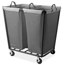 OPEN BOX - Commercial Divided Rolling Canvas Bin Laundry Hamper on Wheels, Gray