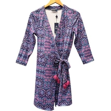 Cabana Life Cover-Up Womens Small True Wrap UPF 50+ Blue Pink Swim Beach NEW