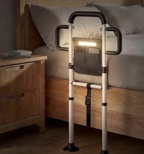 Safety Bed Rail Adjustable Height LED Light Storage Elderly Recovery Support