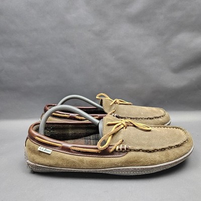 L.L.Bean Handsewn Slippers Mens 10 Brown Suede Moccasin FlanneI lined House Shoe