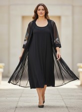 R M Richards 8271W Plus Size Mother of the Bride Dress Set Elegant Black 2-Piece