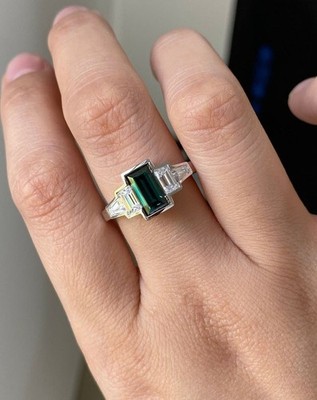 Emerald Cut Bezel Set Five Stone Engagement Ring 2.50 Carat Green Cubic Zirconia