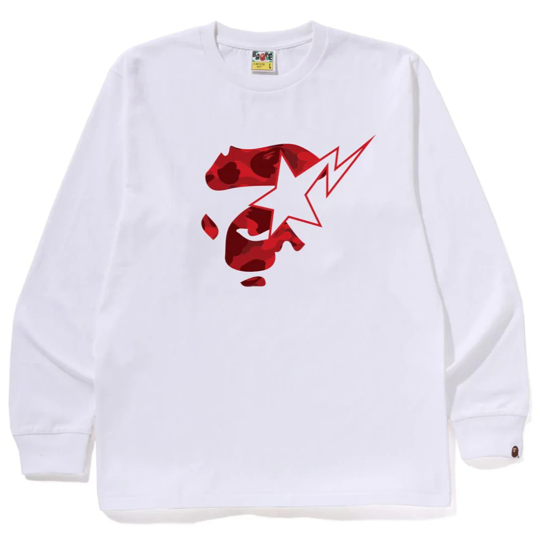 A Bathing Ape BAPE "Color Camo Ape Face Sta LS Tee" WHxRD 1L80-111-004 Size XL