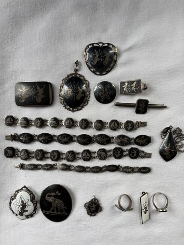 Lot of Vintage SIAM Sterling/Silver Niello Jewelry Misc Pieces