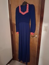 Vintage 1976 Jody of California Maxi Dress Sz 9 Navy Floral Prairie Boho Belted
