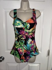 Vintage Maxine of Hollywood One Piece Swimsuit Women 10 Tropical Floral Ruched