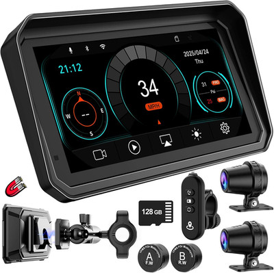 2026 6'' Waterproof Motorcycle GPS with Dual 2K Dash Cam & Wireless Carplay