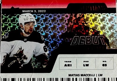 Upper Deck Credentials Debut Ticket Access Matias Maccelli #187 Coyotes 033/299