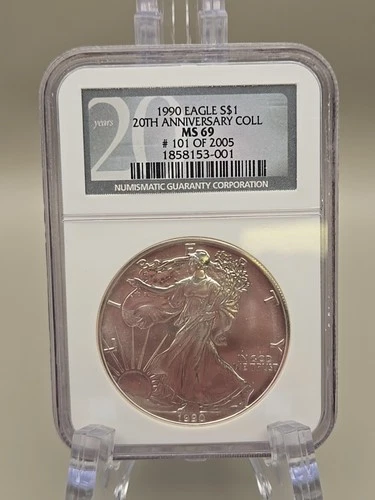 1990 American Silver Eagle Dollar NGC MS69 - 20th Anniversary Coll