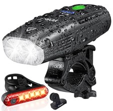 USB Rechargeable Bike Light Set - EVO 5400mAh Smart Bike Headlight and Tail L...