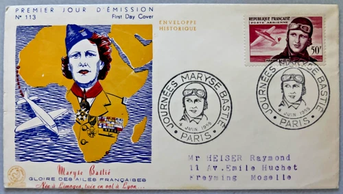 FRANCE JOURNEES MARYSE BASTIE FIRST DAY COVER MAXIMUM 50F 4 JUIN/JUNE 1955