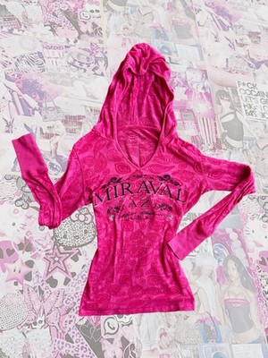 Vintage Y2K Pink Paisley Miraval Hoodie Boho Mallcore Top