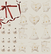 Rustic Felt Christmas Ornaments Ivory, Gold & Rose Gold Set Of 24 w/Gift Box New