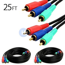 2x COMPONENT VIDEO CABLE 3 RCA 25 FT RGB HDTV DVD VCR 25 FT