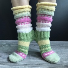 Women Colored Stripe Crew Socks Washable Anti-Freezing Thermal Socks for Winter