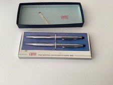 Vintage Cross Ballpoint Pen  Pencil Set with Box 3501 USA Lustrous Chrome