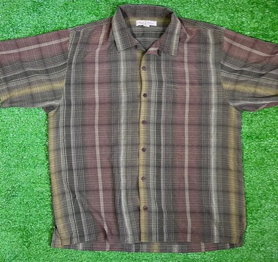 Vintage Tommy Bahama Silk Shirt XL TB 100% Silk Aloha Button Down Plaid beach
