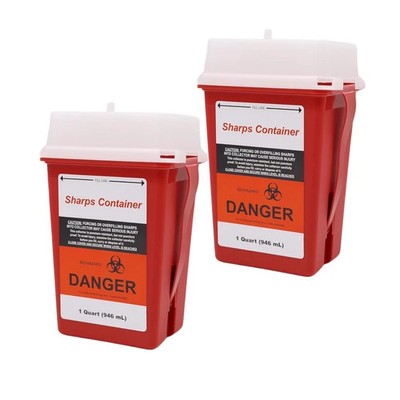 LabXcel 1 Quart Polypropylene Sharps Container Red Needle Disposal Bin 2pcs