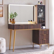 Fluted Makeup Vanity Desk with 36" HD Lighted Mirror, 48" Big Vanity Desk