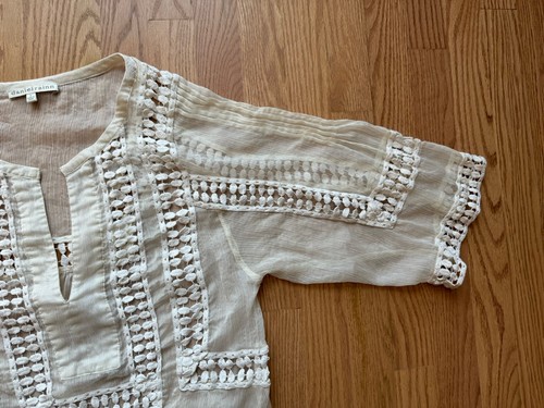 Daniel Rainn Blouse Boho Crochet Embroidered Hippie Ivory Sheer Women’s Small - Picture 5 of 10