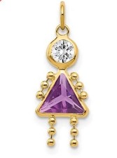 REAL 14K GOLD Birthstone Kids Charms Pendants Girl Purple February .7"x .4"
