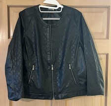 Dana Buchman Women  s Moto Style Jacket Faux-Leather Trim SZ L Black
