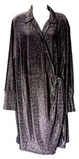 Women’s Black Wrap Belted Party Silver Glitter Dress  Size 22 Bnwot