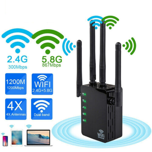 300/1200Mbps Dual-Band 2.4/5G 4Antenna Wifi Repeater Router Wi-Fi Range Extender - Picture 1 of 11
