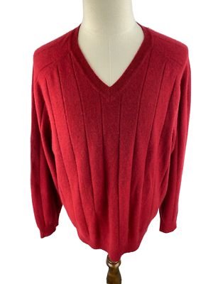 Greg Norman Mens 2XL Cashmere Blend Pullover V-Neck Sweater Red Ribbed 
