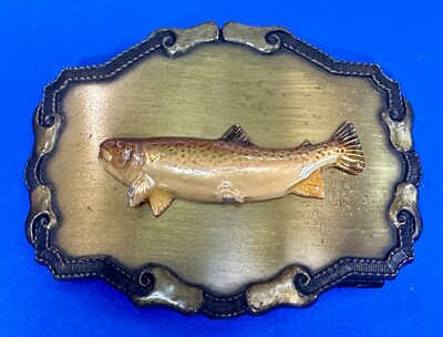 Salmon Trout Fish Fishing Sportsman Fisherman Western Vtg. RainTree Belt Buckle 
