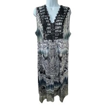 World Unity Woman Dress Midi Paisley Print Sleeveless Black Lace Boho 1X