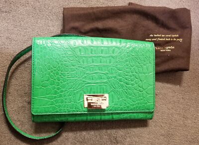 Kate Spade NY Patent Ostrich Portola Valley Kaley Green Leather